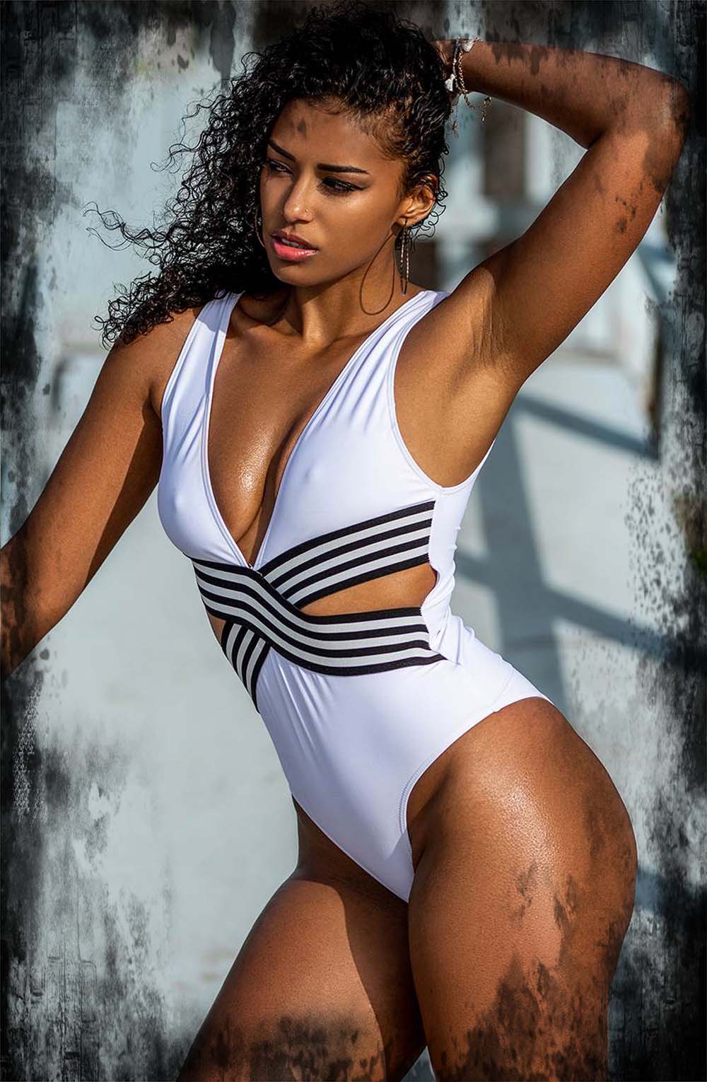YesX Classic One Piece Swimsuit White