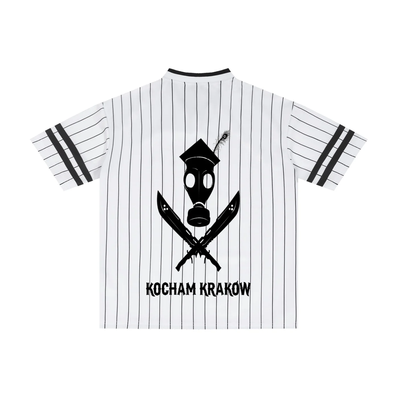 Kocham Krakow Unisex Striped Loose V-Neck T-Shirt - Image 2
